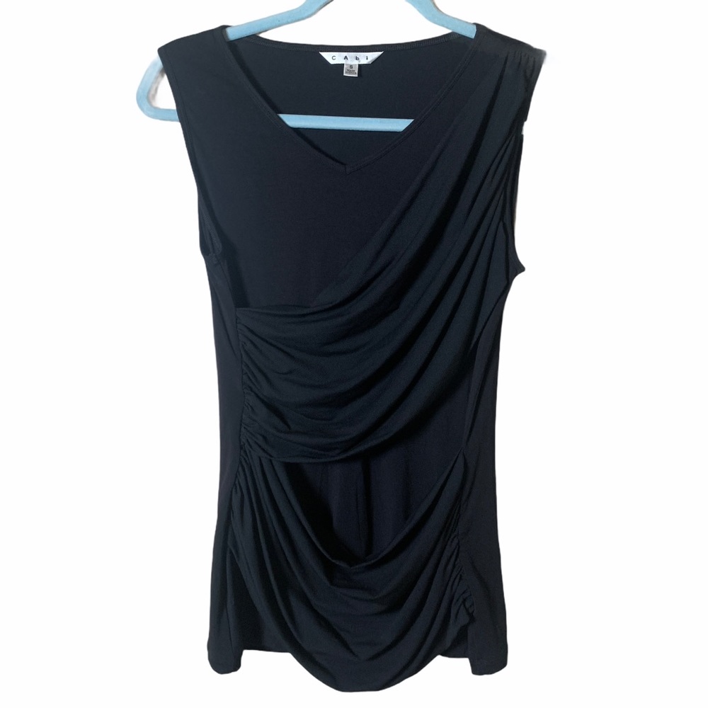 CAbi 261 Black Double Draped Knit Tank Sz S - Picture 7 of 7